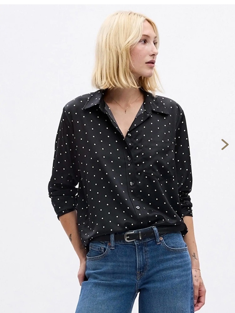 GAP Black Polka Dot Button-Down Boyfriend Shirt Womens